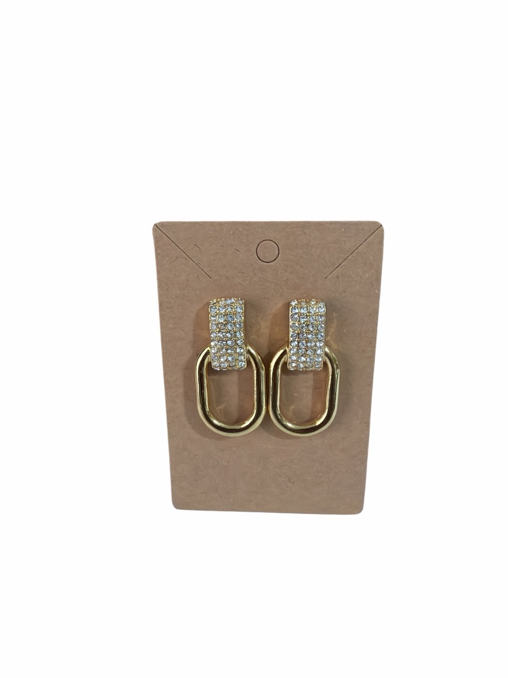 Ann Taylor Gold Pave Metal Loop Drop Crystal Earrings 2.5” Length